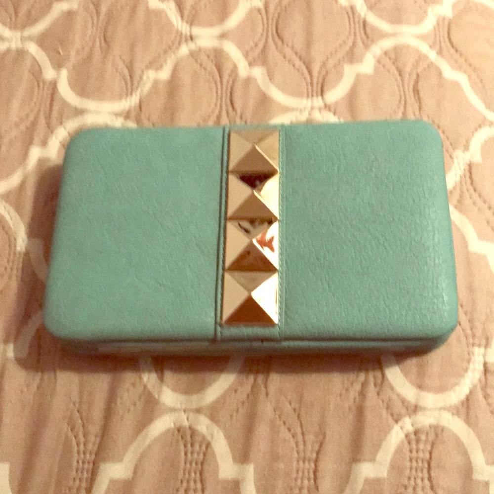 Teal Studded Wallet/ Clutch